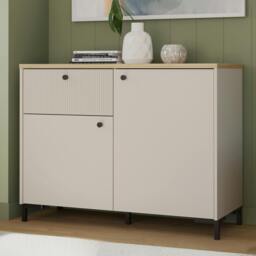 Rackhams Bixbite Sideboard with Fluted Detail, Drawer & Cupboard in Mauvella Oak and Sand - W 103.1 X  H 79 X  D 41.9cm - Mauvella Oak & Sand - 1