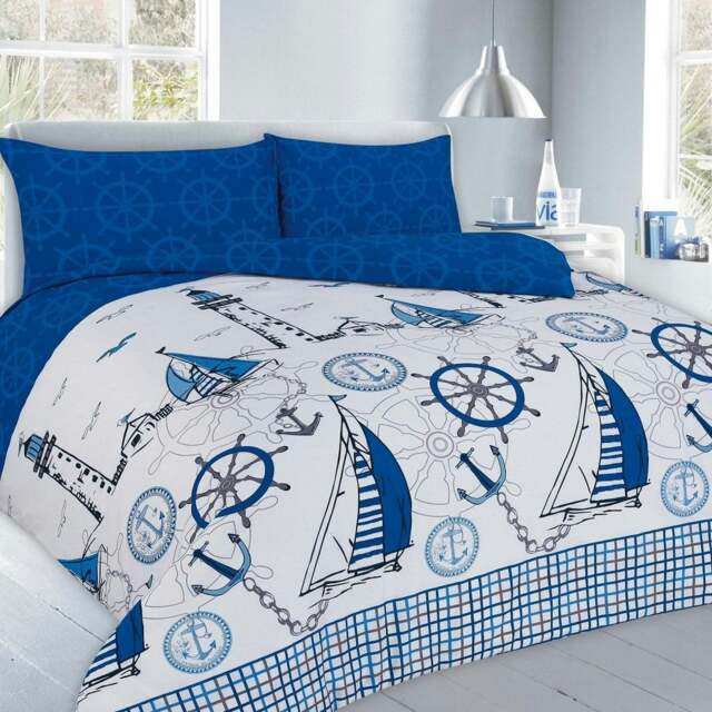 Rackhams Sailboats Nautical Duvet Cover Set Reversible Bedding - Blue - King