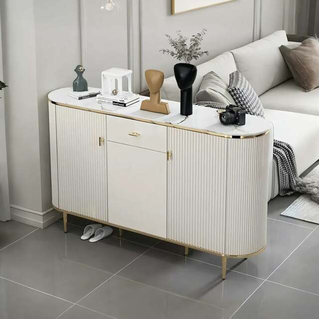 Rackhams Drake Shoe Storage, White & Gold - 120cm - Light Grey - image 1