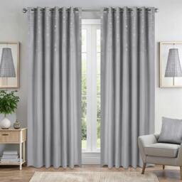 Rackhams Triple Woven Blackout Velvet Diamante Ring Top Curtains - Silver - 117cm width x 229cm drop - thumbnail 1