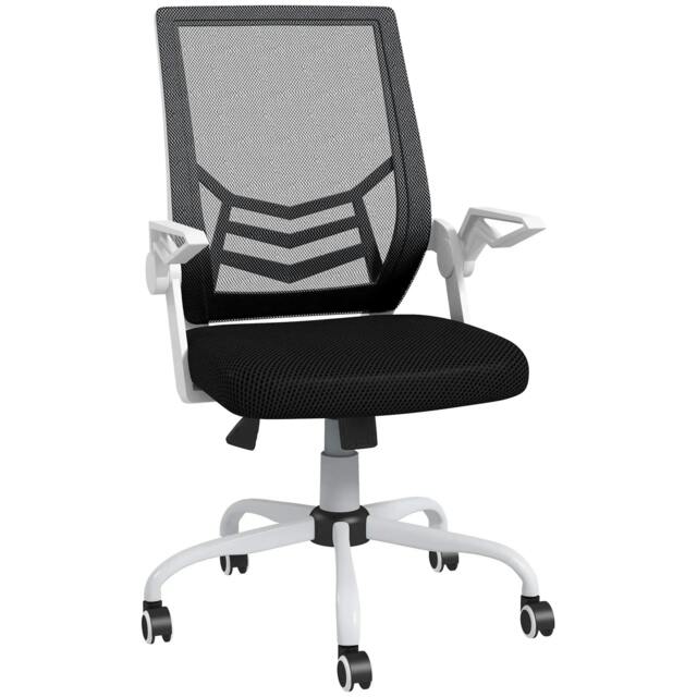 Rackhams Mesh Office Chair, Computer Desk Chair with Flip-up Armrests, Lumbar Back Support and Swivel Wheels, Black - image 1