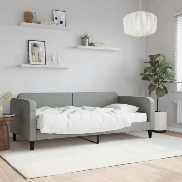 Rackhams Daybed with Mattress Light Grey 90x190 cm Fabric