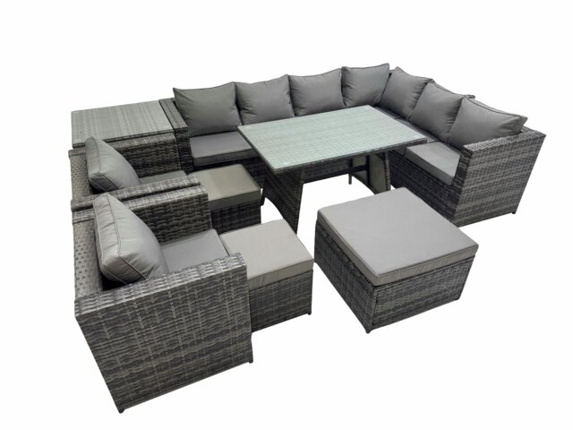 Rackhams Rattan garden furniture Patio Furniture Sets with Dining Table 3 Stools 2 Chair Side Table Dark Grey Mixed - image 1