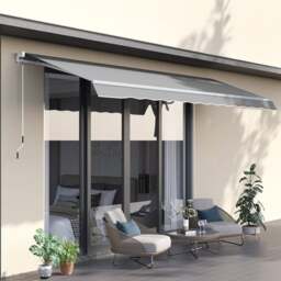 Rackhams 6ft/ 8ft/ 9ft/ 11ft/ 13ft Outdoor Retractable Patio Manual Shelter Awning Canopy for Window and Door - grey - 6ft - thumbnail 2