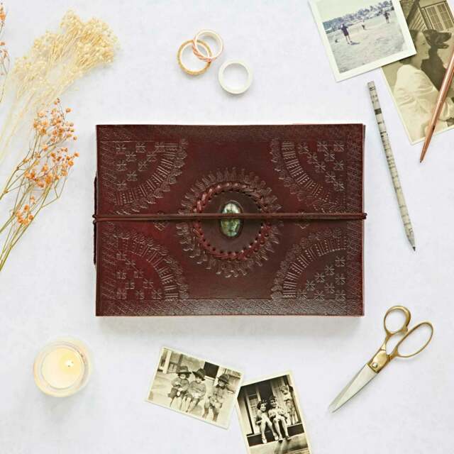 Rackhams Indra Medium Embossed Leather Photo Album with Semi-Precious Stone - Labradorite - image 1