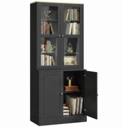 Rackhams Modern Bookcase, Display Cabinet with Adjustable Shelves, Black - thumbnail 2