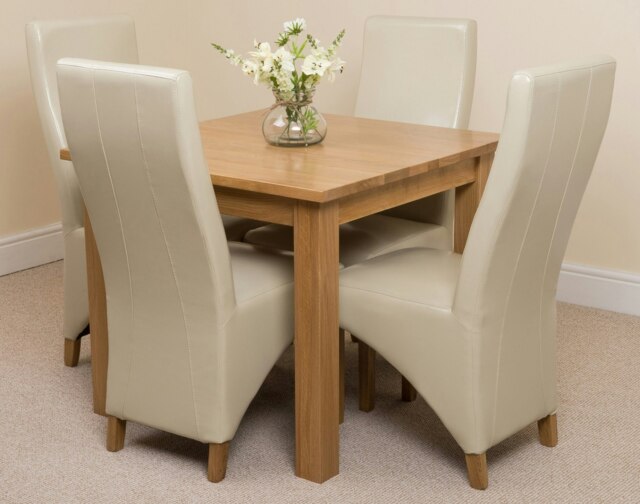 Rackhams Oslo 90 x 90cm Small Square Oak Dining Set with Lola Leather Chairs - 1 - 4 chairs - Ivory - image 1
