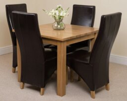 Rackhams Oslo 90 x 90cm Small Square Oak Dining Set with Lola Leather Chairs - 1 - 4 chairs - Ivory - thumbnail 4