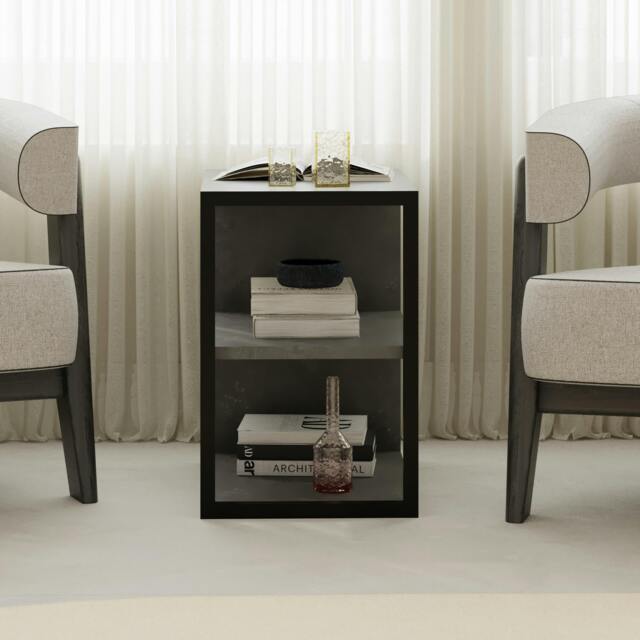 Rackhams Modern Echo 3-Tier Sofa End Table, Single Small Side Table, Bedside Table with Metal Frame 30(W)x42(D)cm - Retro Grey - image 1
