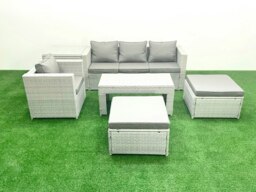 Rackhams Outdoor Rattan Garden Furniture Set with Grey Cushions Luxury 6 Seater with 2 Big Footstools and Coffee Table,Side Table For Conservatory,Patio