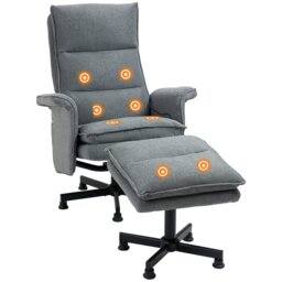 Rackhams Swivel Recliner Chair w/Footstool Massage Points Remote - Grey - Linen (100% polyester), Sponge, Particleboard - thumbnail 2