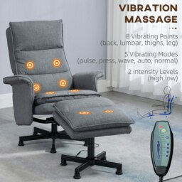 Rackhams Swivel Recliner Chair w/Footstool Massage Points Remote - Grey - Linen (100% polyester), Sponge, Particleboard - thumbnail 4