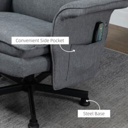 Rackhams Swivel Recliner Chair w/Footstool Massage Points Remote - Grey - Linen (100% polyester), Sponge, Particleboard - thumbnail 5