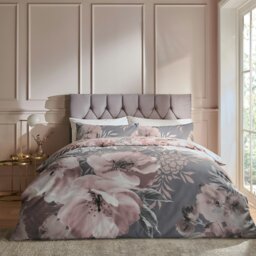 Rackhams Dramatic Floral Reversible Duvet Cover Set - Grey - Single - thumbnail 1