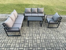 Rackhams Aluminium 7 Seater Garden Furniture Outdoor Patio Sofa Set with Rectangular Coffee Table Armchair Dark Grey - thumbnail 2