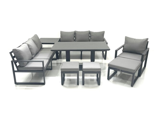 Rackhams Outdoor Garden Furniture Set Aluminium Lounge Sofa Adjustable Rising Lifting Dining Table Sets with 3 Footstools Side Table Dark Grey - image 1