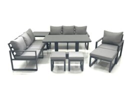 Rackhams Outdoor Garden Furniture Set Aluminium Lounge Sofa Adjustable Rising Lifting Dining Table Sets with 3 Footstools Side Table Dark Grey - thumbnail 1