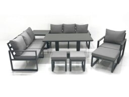 Rackhams Outdoor Garden Furniture Set Aluminium Lounge Sofa Adjustable Rising Lifting Dining Table Sets with 3 Footstools Side Table Dark Grey - thumbnail 2