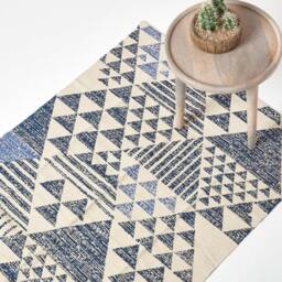 Rackhams Delphi Geometric Style 100% Cotton Printed Rug - Blue - 90 x 150 cm - thumbnail 1