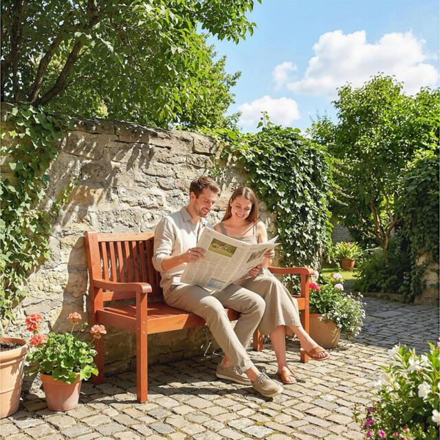 Rackhams Garden Bench 2 Seater, Wooden Outdoor Bench with Waterproof Cover - Poplar Wood, Oxford Cloth - Garden Bench - Light Brown - image 1