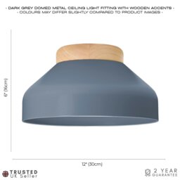 Rackhams Contemporary Scandinavian Designed Semi Flush Ceiling Light in Charcoal Grey - thumbnail 4