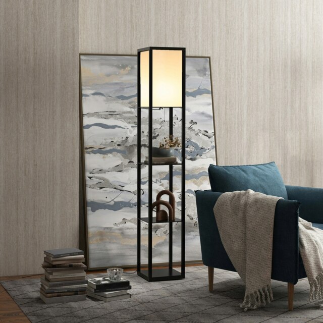 Rackhams Floor Lamp Reading Lamp with 3-Tier Storage Shelf Black - image 1