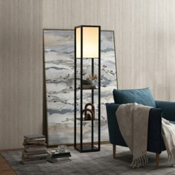 Rackhams Floor Lamp Reading Lamp with 3-Tier Storage Shelf Black