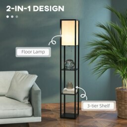 Rackhams Floor Lamp Reading Lamp with 3-Tier Storage Shelf Black - thumbnail 4