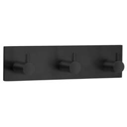Rackhams Black Stainless Steel Triple Towel Hook (180 x 45mm) Self Adhesive Bathroom Wall Mounted