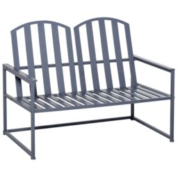 Rackhams 2 Seat Steel Patio Garden Bench Chair Slat Design Backyard Porch, Grey - Grey - Steel - 108cmx63cmx80.5cm - thumbnail 2