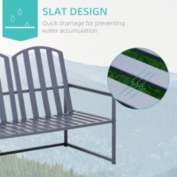 Rackhams 2 Seat Steel Patio Garden Bench Chair Slat Design Backyard Porch, Grey - Grey - Steel - 108cmx63cmx80.5cm - thumbnail 4