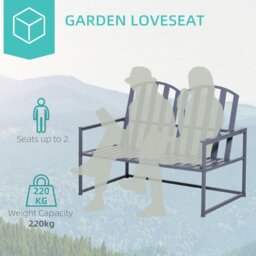 Rackhams 2 Seat Steel Patio Garden Bench Chair Slat Design Backyard Porch, Grey - Grey - Steel - 108cmx63cmx80.5cm - thumbnail 3