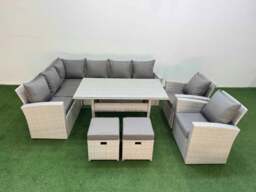 Rackhams 10 Seater Rattan Garden Furniture Set Outdoor Patio Dining Corner Sofa Sets with Dining Table 2 Chairs 2 Small Footstool Light Grey Mixed - thumbnail 2