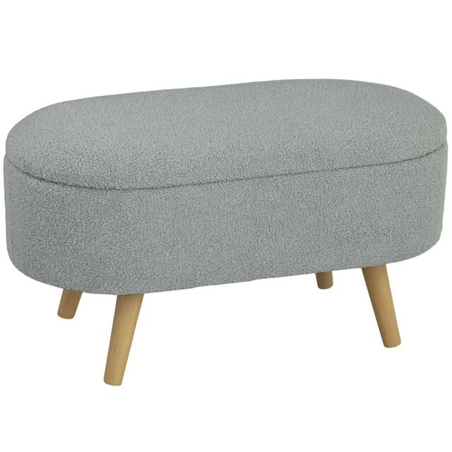 Rackhams Teddy Fleece Storage Ottoman - Grey