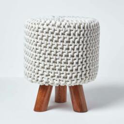 Rackhams Tall Cotton Knitted Footstool on Legs - Natural - thumbnail 1