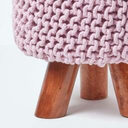 Rackhams Tall Cotton Knitted Footstool on Legs - Natural - thumbnail 5