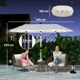 Rackhams 3 m Double-Sided Garden Parasol with Solar Lights - Cream White - thumbnail 3