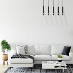 Rackhams Joker Contemporary Pendant Lamp 5XGU10 Hand Made Cylindrical Style Light Finished in Matt Black With Chrome Detail - thumbnail 1