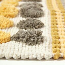 Rackhams Modern Cotton Rug Grey Yellow Chenille Striped Hand Tufted Circles - 90 x 150 cm - thumbnail 4