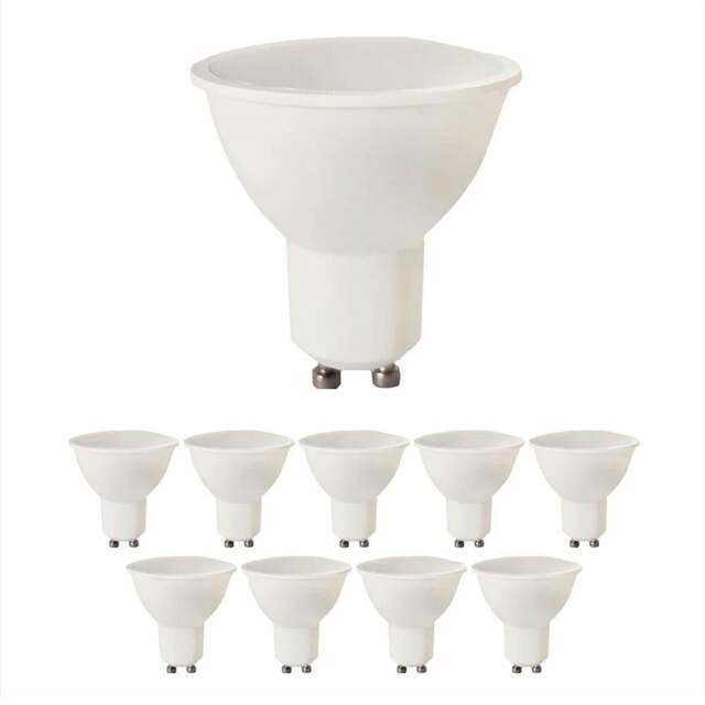 Rackhams Pack of 10 Units, Dimmable GU10 LED Bulbs, 7W (50/60W Halogen Replacement), 120° Wide Beam, 500LM Recessed Lighting Bulbs - 6000K - image 1