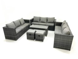 Rackhams Outdoor Garden Furniture Set 11 Seater Rattan Sofa Set with Coffee Table 2 Small Footstools Dark Grey Mixed - thumbnail 1
