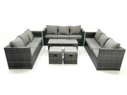 Rackhams Outdoor Garden Furniture Set 11 Seater Rattan Sofa Set with Coffee Table 2 Small Footstools Dark Grey Mixed - thumbnail 2
