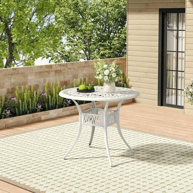 Rackhams Garden Bistro Table Round Hollow Table with Parasol Hole - Off-white with black spots - image 1