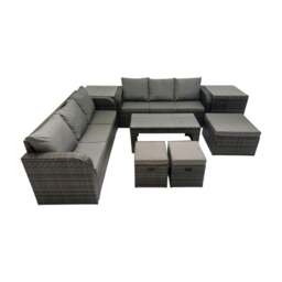 Rackhams Rattan Garden Outdoor Furniture Set 3 Seater Sofa Coffee Table with 3 Footstools 2 Side Tables Dark Grey Mixed - thumbnail 2