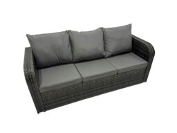 Rackhams Rattan Garden Outdoor Furniture Set 3 Seater Sofa Coffee Table with 3 Footstools 2 Side Tables Dark Grey Mixed - thumbnail 4