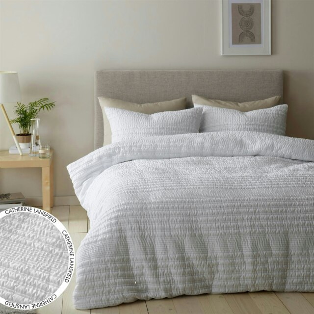 Rackhams Lennon Stripe White Duvet Cover Set - White - Duvet Cover Set - Single - image 1