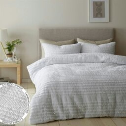 Rackhams Lennon Stripe White Duvet Cover Set - White - Duvet Cover Set - Single - thumbnail 1