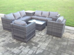 Rackhams 8 Seater Rattan Garden Furniture Set with Sofa, 2 Chairs, Coffee Table & Side Table - Dark Grey - thumbnail 2