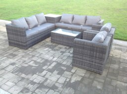 Rackhams 8 Seater Rattan Garden Furniture Set with Sofa, 2 Chairs, Coffee Table & Side Table - Dark Grey - thumbnail 3