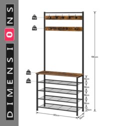 Rackhams Industrial Coat Stand with Shoe Storage - Hall Tree with 9 Hooks - thumbnail 3